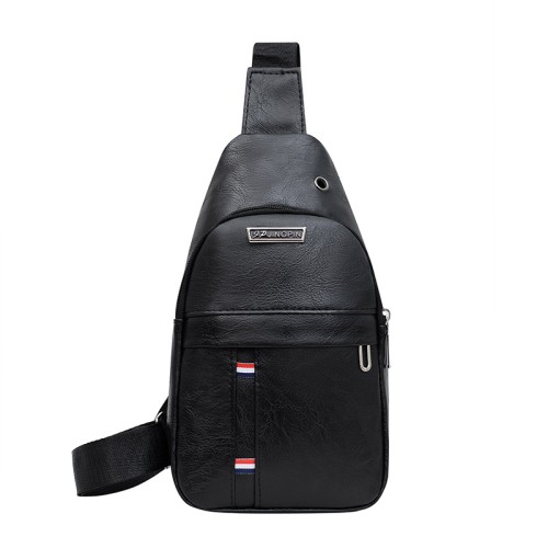 PU single shoulder chest bag, fashion versatile chest bag, casual headphone crossbody bag, men's trendy business chest bag PU single shoulder chest bag, fashion versatile chest bag, casual headphone crossbody bag, men's trendy business chest bag
