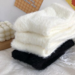 Autumn and winter new warm mink fur mid tube socks for women, versatile solid color plush socks, winter thick socks
