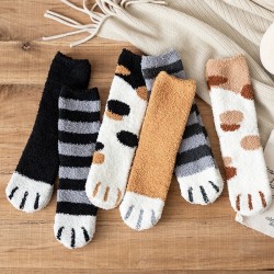 【 Thickened Warmth Coral Velvet 】 Cat Claw Socks, Women's Postpartum Socks, Floor Socks, Autumn/Winter Sleep Socks, Mid Socks