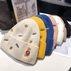 Autumn and Winter New Boys' and Girls' Knitted Hats, Cute Baby Embroidered Knitted Hats, Warm and Cold proof, Sweet Ear Protection, Knitted Yarn