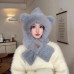 Winter Trendy Cute Thick Plush Bear Hat Mask Scarf One Piece Hat Women's Cycling Warm Hoodie