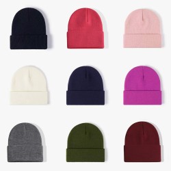 Solid color European and American women's autumn and winter warm knitted hat, cold and windproof, custom flanged pullover cap wholesale