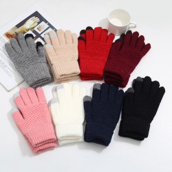 Touch screen gloves, knitted jacquard pineapple gloves, thickened and warm, foldable and non slip gloves for men and women