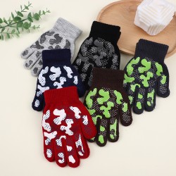 European and American anti slip warm knitted adhesive outdoor cycling student camouflage adhesive gloves for boys and girls