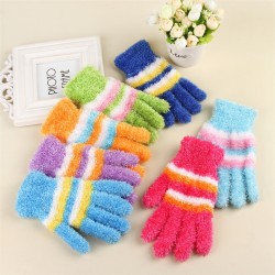 New products for autumn and winter: Warm Coral Velvet Full Finger Gloves Korean Edition Creative Color blocked Knitting Manufacturer Wholesale Touchable Screen