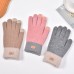 Winter knitted cycling warm gloves, yarn jacquard leather label imitation cashmere touch screen gloves, jacquard playing mobile phone gloves