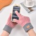 Winter knitted cycling warm gloves, yarn jacquard leather label imitation cashmere touch screen gloves, jacquard playing mobile phone gloves