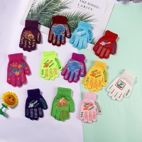 Children's adhesive gloves for autumn and winter warmth, all finger letter cartoon gloves
