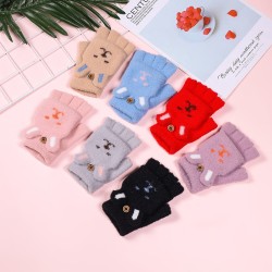 Winter Fashion Adult Girls Warm Gloves Little Rabbit Half Finger Thick Warm Gloves for Cold Protection